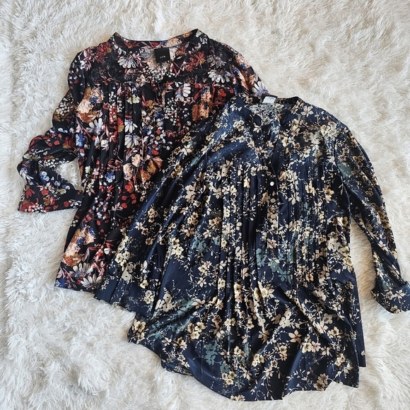 J.t.b. Set of 2 Floral Blouse V Neck Silver Button Shirts Size S small - Picture 1 of 16